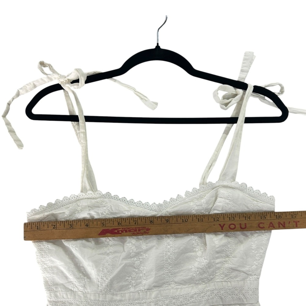 Coquette White Babydoll Mini Dress Medium Lace Ruffle Tie‎ Strap Cottagecore - Picture 10 of 11